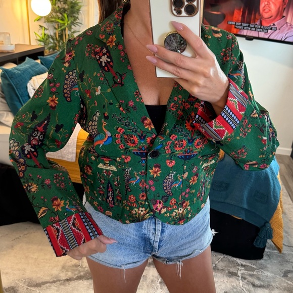 BENARES 💕 Kelly Green Boho Paisley Jacket Blazer Coat - MEDIUM - Picture 4 of 17